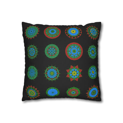 Christmas pillowcase for bed - Spun Polyester Square Pillowcase Mandala Art - Original Fine Art - Hand - drawn, Rich Black - Blululi