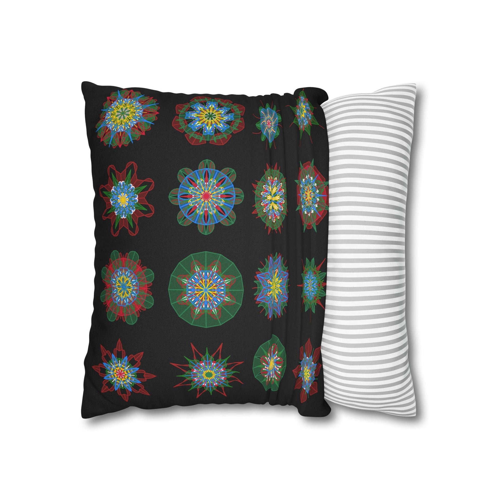 Christmas pillowcase for bed - Spun Polyester Square Pillowcase Mandala Art - Original Fine Art - Hand - drawn, Rich Black - Blululi