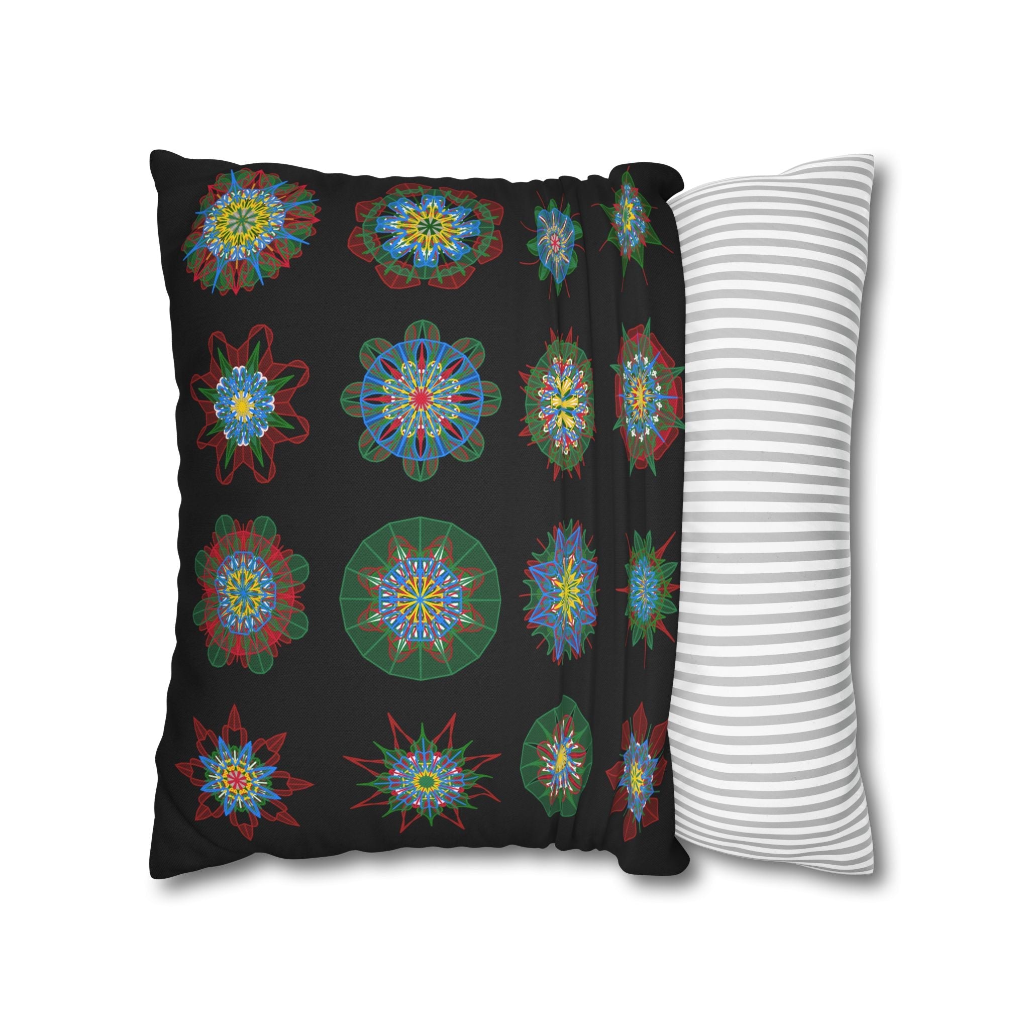 Christmas pillowcase for bed - Spun Polyester Square Pillowcase Mandala Art - Original Fine Art - Hand - drawn, Rich Black - Blululi