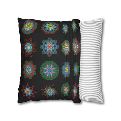 Christmas pillowcase for bed - Spun Polyester Square Pillowcase Mandala Art - Original Fine Art - Hand - drawn, Rich Black - Blululi