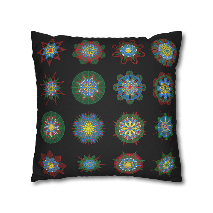 Christmas pillowcase for bed - Spun Polyester Square Pillowcase Mandala Art - Original Fine Art - Hand - drawn, Rich Black - Blululi