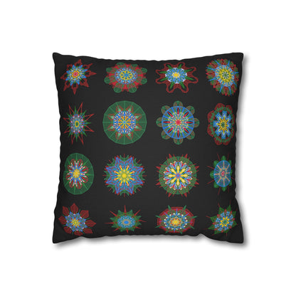 Christmas pillowcase for bed - Spun Polyester Square Pillowcase Mandala Art - Original Fine Art - Hand - drawn, Rich Black - Blululi