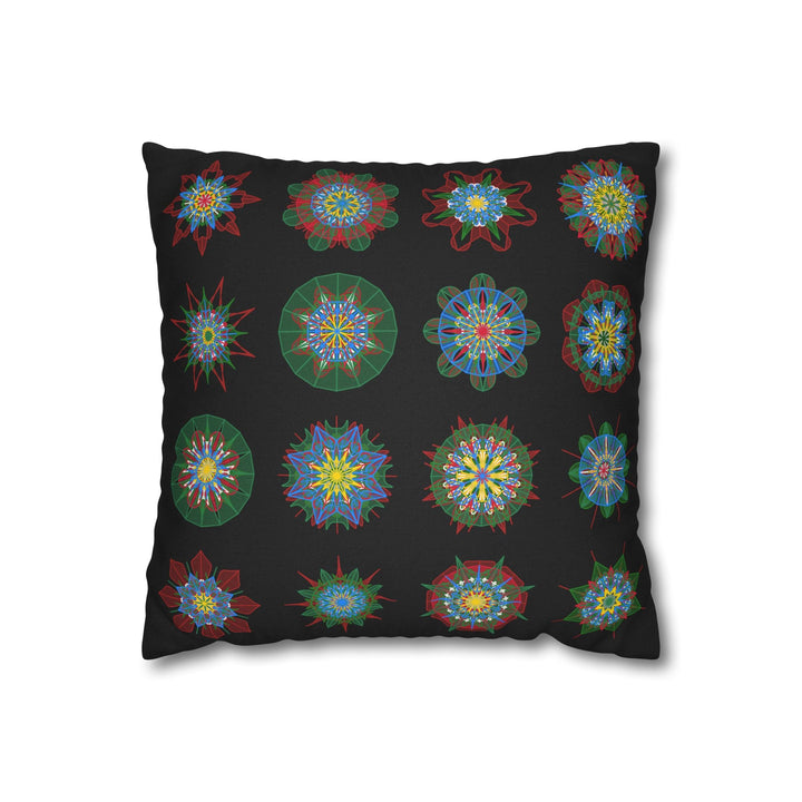 Christmas pillowcase for bed - Spun Polyester Square Pillowcase Mandala Art - Original Fine Art - Hand - drawn, Rich Black - Blululi