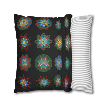 Christmas pillowcase for bed - Spun Polyester Square Pillowcase Mandala Art - Original Fine Art - Hand - drawn, Rich Black - Blululi