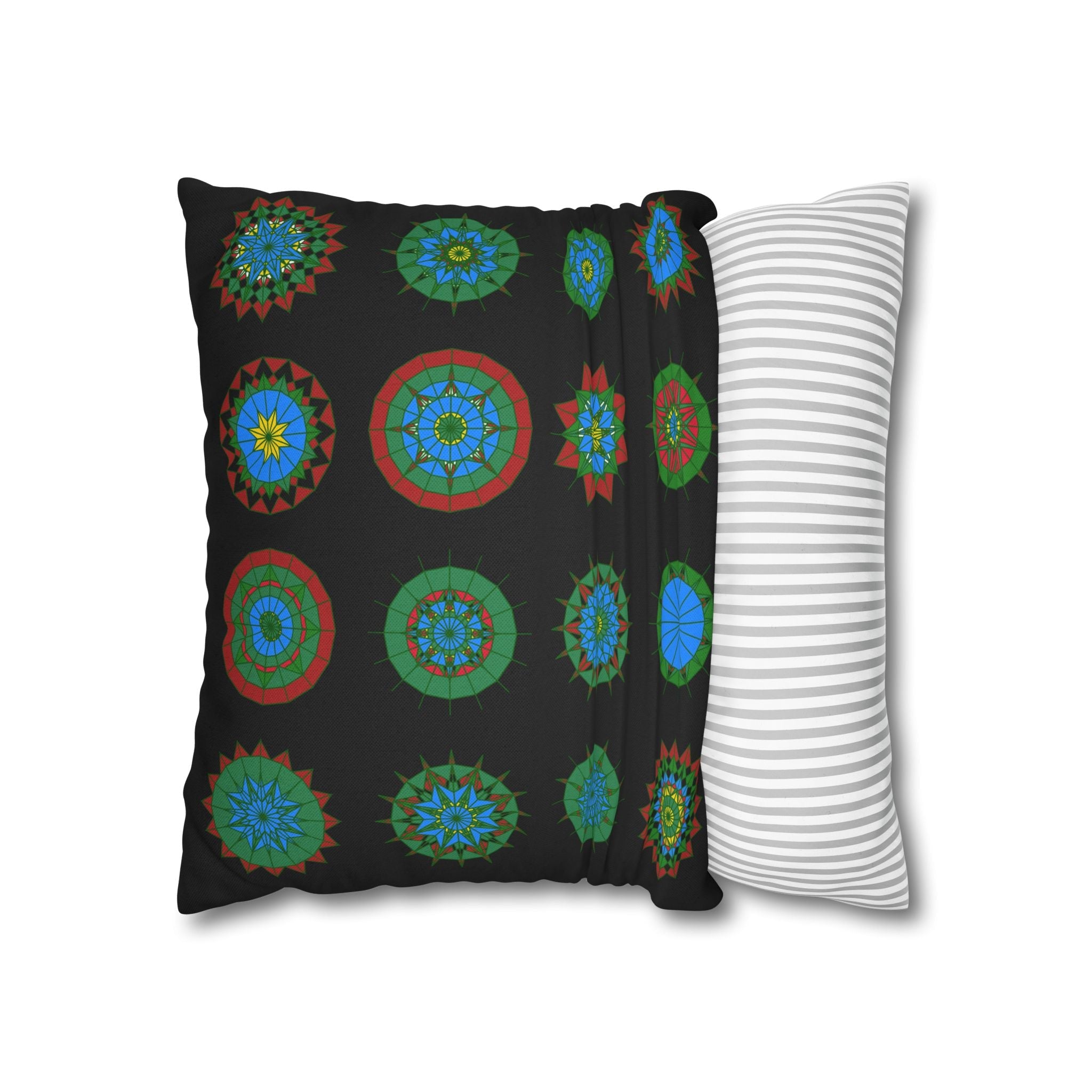 Christmas pillowcase for bed - Spun Polyester Square Pillowcase Mandala Art - Original Fine Art - Hand - drawn, Rich Black - Blululi