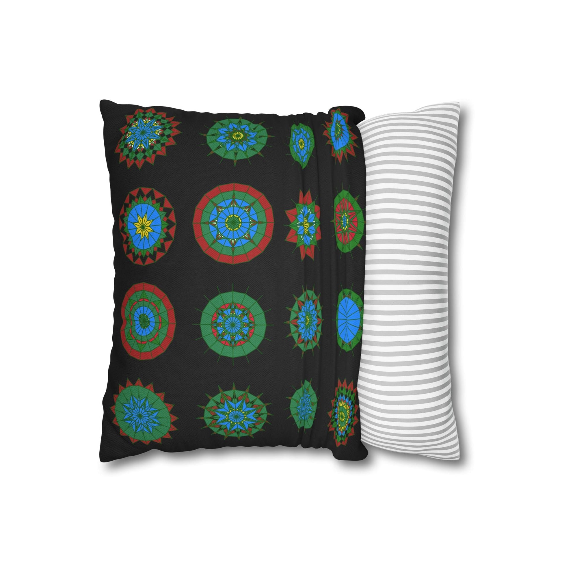 Christmas pillowcase for bed - Spun Polyester Square Pillowcase Mandala Art - Original Fine Art - Hand - drawn, Rich Black - Blululi