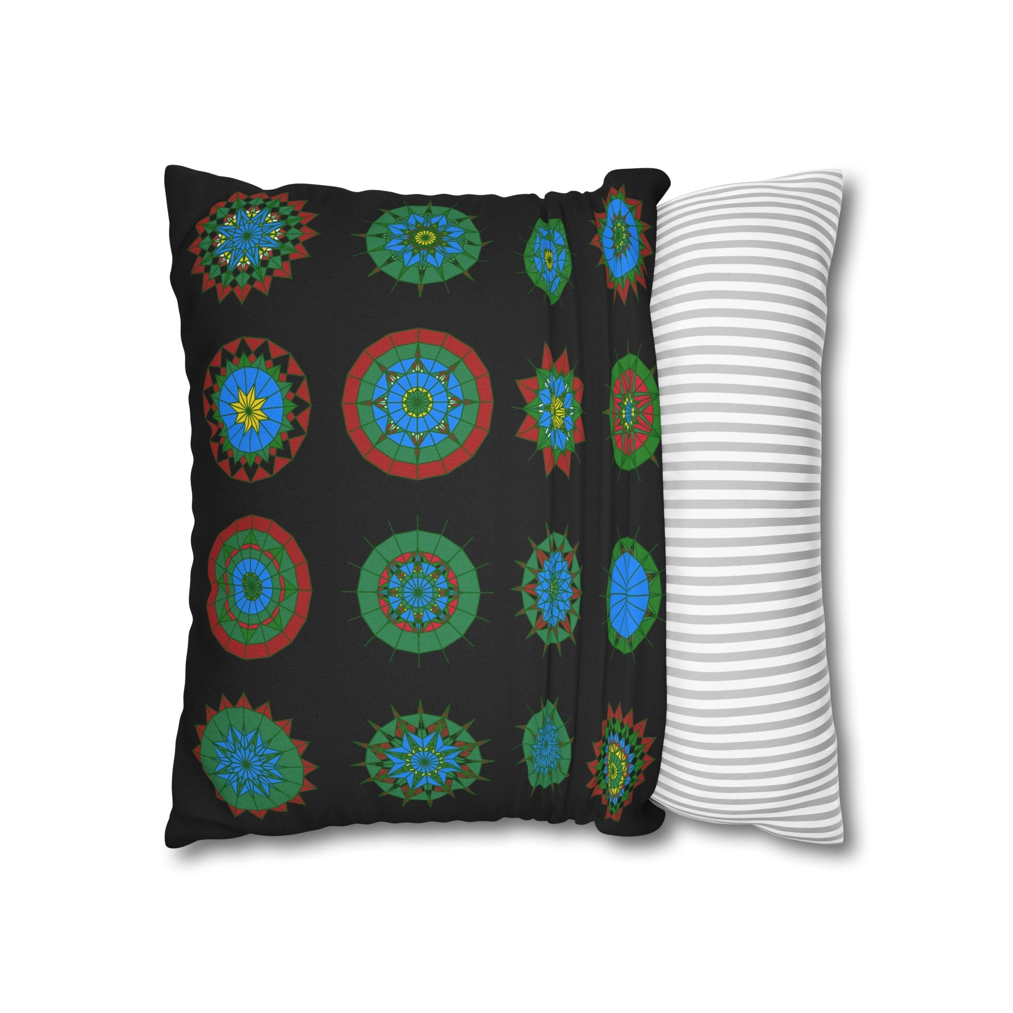 Christmas pillowcase for bed - Spun Polyester Square Pillowcase Mandala Art - Original Fine Art - Hand - drawn, Rich Black - Blululi