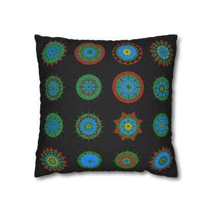 Christmas pillowcase for bed - Spun Polyester Square Pillowcase Mandala Art - Original Fine Art - Hand - drawn, Rich Black - Blululi