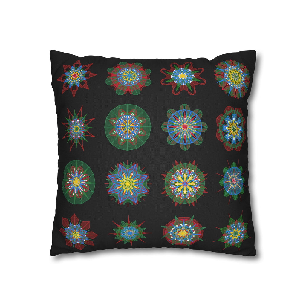 Christmas pillowcase for bed - Spun Polyester Square Pillowcase Mandala Art - Original Fine Art - Hand - drawn, Rich Black - Blululi