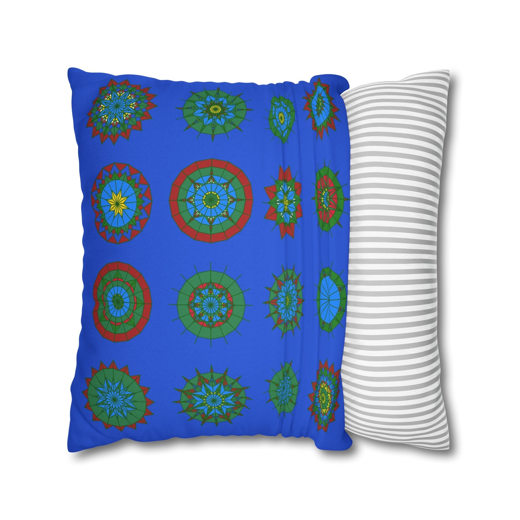 Christmas pillowcase for bed - Spun Polyester Square Pillowcase Mandala Art - Original Fine Art - Hand - drawn, Royal Blue - Blululi