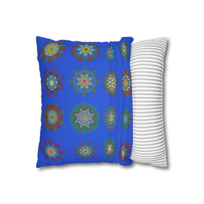 Christmas pillowcase for bed - Spun Polyester Square Pillowcase Mandala Art - Original Fine Art - Hand - drawn, Royal Blue - Blululi