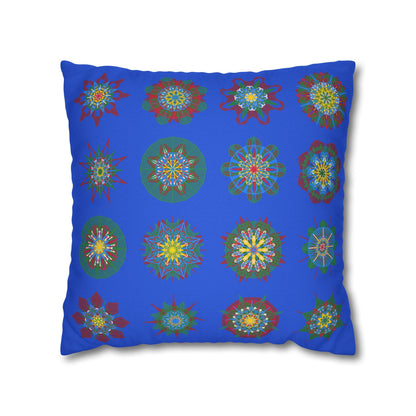 Christmas pillowcase for bed - Spun Polyester Square Pillowcase Mandala Art - Original Fine Art - Hand - drawn, Royal Blue - Blululi