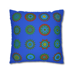 Christmas pillowcase for bed - Spun Polyester Square Pillowcase Mandala Art - Original Fine Art - Hand - drawn, Royal Blue - Blululi