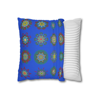 Christmas pillowcase for bed - Spun Polyester Square Pillowcase Mandala Art - Original Fine Art - Hand - drawn, Royal Blue - Blululi