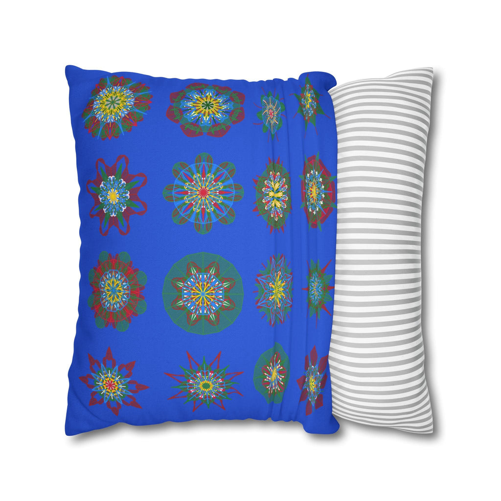 Christmas pillowcase for bed - Spun Polyester Square Pillowcase Mandala Art - Original Fine Art - Hand - drawn, Royal Blue - Blululi