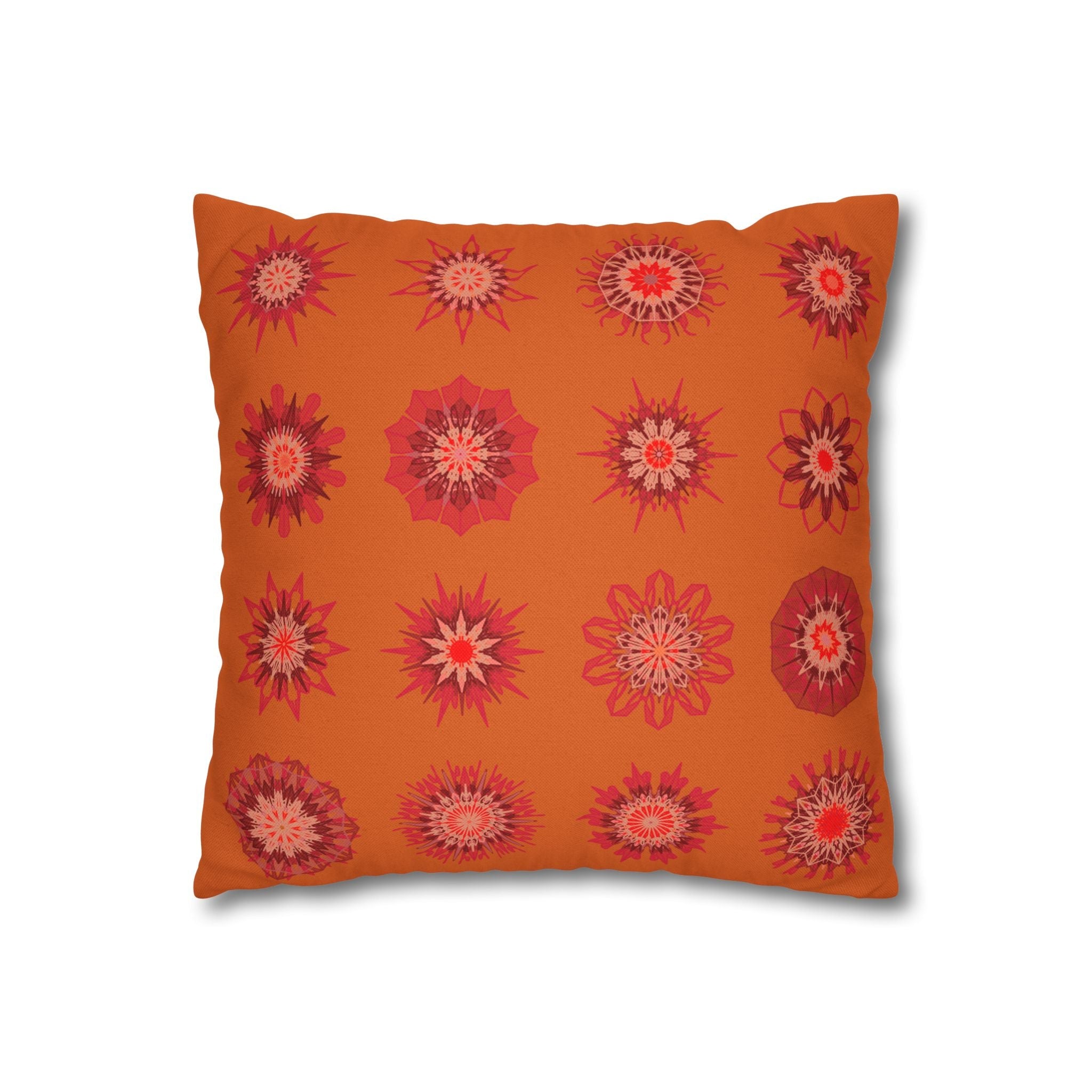 Christmas pillowcase for bed - Spun Polyester Square Pillowcase Mandala Art - Original Fine Art - Hand - drawn, Sunset Orange - Blululi