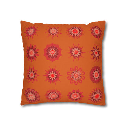 Christmas pillowcase for bed - Spun Polyester Square Pillowcase Mandala Art - Original Fine Art - Hand - drawn, Sunset Orange - Blululi