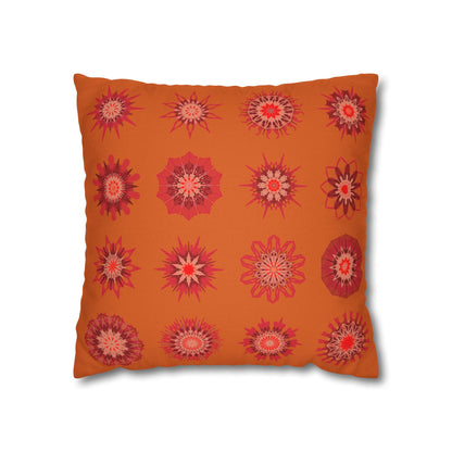 Christmas pillowcase for bed - Spun Polyester Square Pillowcase Mandala Art - Original Fine Art - Hand - drawn, Sunset Orange - Blululi