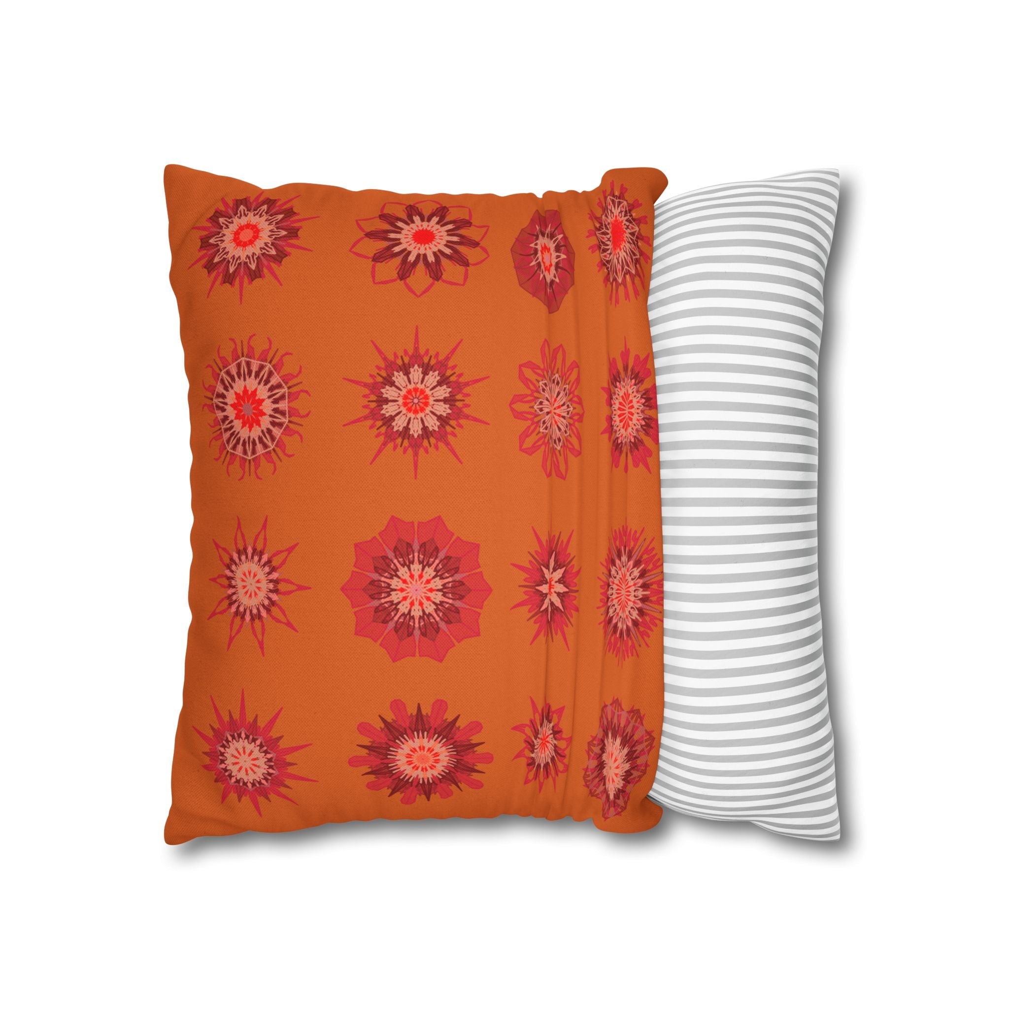 Christmas pillowcase for bed - Spun Polyester Square Pillowcase Mandala Art - Original Fine Art - Hand - drawn, Sunset Orange - Blululi