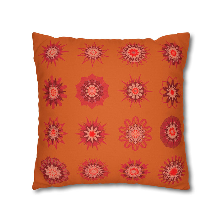 Christmas pillowcase for bed - Spun Polyester Square Pillowcase Mandala Art - Original Fine Art - Hand - drawn, Sunset Orange - Blululi