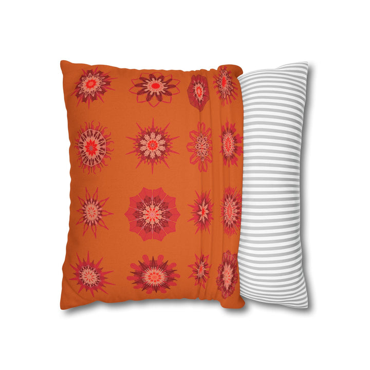 Christmas pillowcase for bed - Spun Polyester Square Pillowcase Mandala Art - Original Fine Art - Hand - drawn, Sunset Orange - Blululi