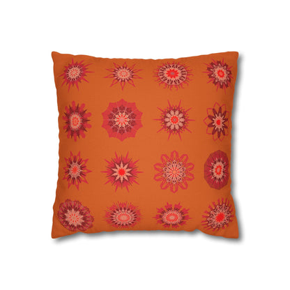 Christmas pillowcase for bed - Spun Polyester Square Pillowcase Mandala Art - Original Fine Art - Hand - drawn, Sunset Orange - Blululi