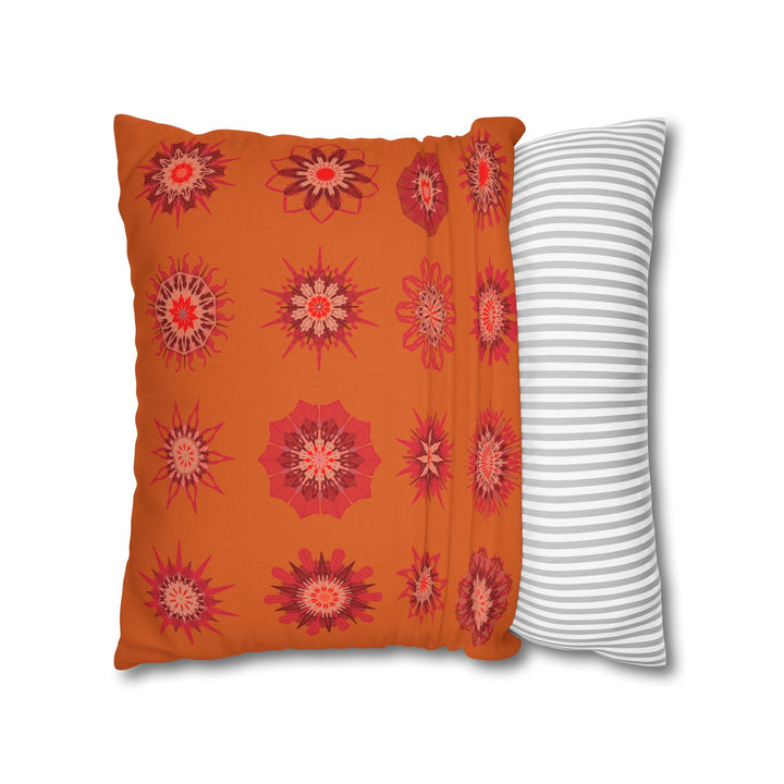 Christmas pillowcase for bed - Spun Polyester Square Pillowcase Mandala Art - Original Fine Art - Hand - drawn, Sunset Orange - Blululi