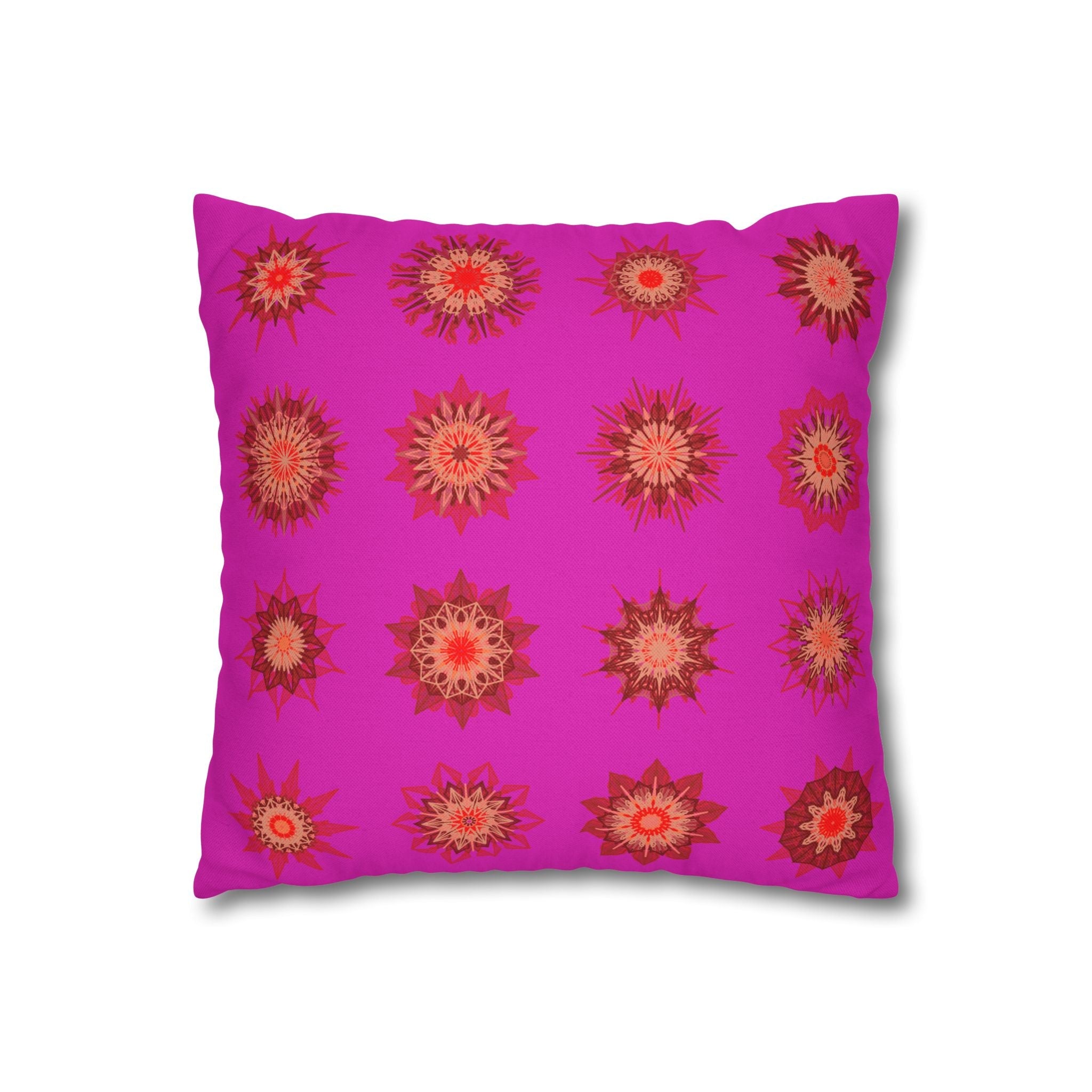 Christmas pillowcase for bed - Spun Polyester Square Pillowcase Mandala Art - Original Fine Art - Hand - drawn, Vibrant Fuchsia - Blululi