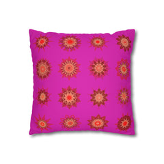 Christmas pillowcase for bed - Spun Polyester Square Pillowcase Mandala Art - Original Fine Art - Hand - drawn, Vibrant Fuchsia - Blululi