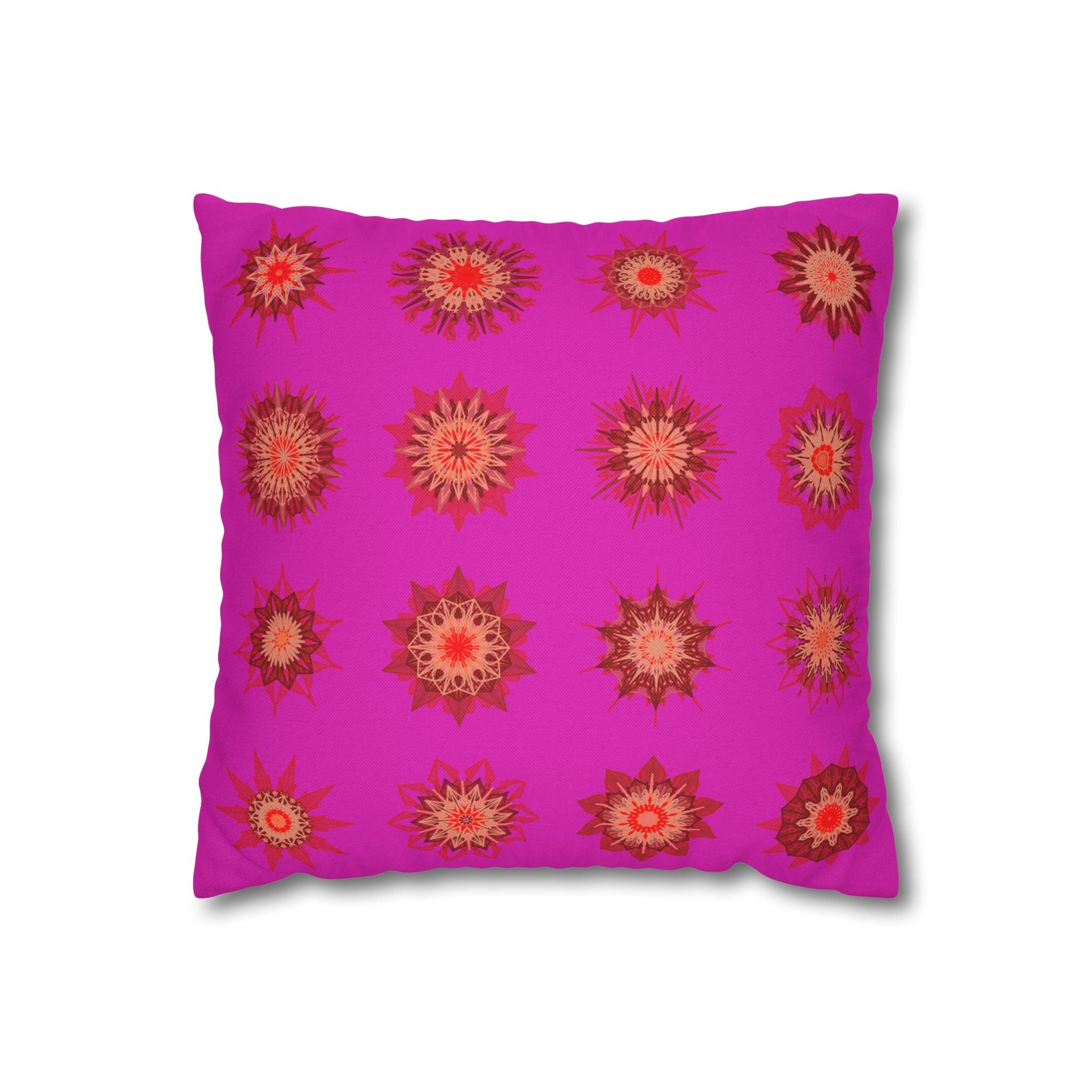 Christmas pillowcase for bed - Spun Polyester Square Pillowcase Mandala Art - Original Fine Art - Hand - drawn, Vibrant Fuchsia - Blululi