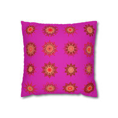 Christmas pillowcase for bed - Spun Polyester Square Pillowcase Mandala Art - Original Fine Art - Hand - drawn, Vibrant Fuchsia - Blululi