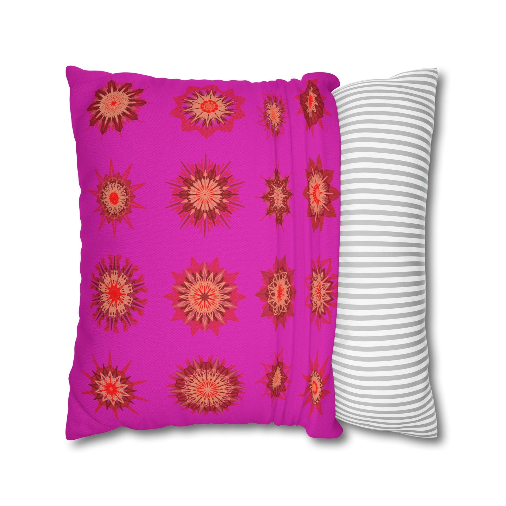 Christmas pillowcase for bed - Spun Polyester Square Pillowcase Mandala Art - Original Fine Art - Hand - drawn, Vibrant Fuchsia - Blululi