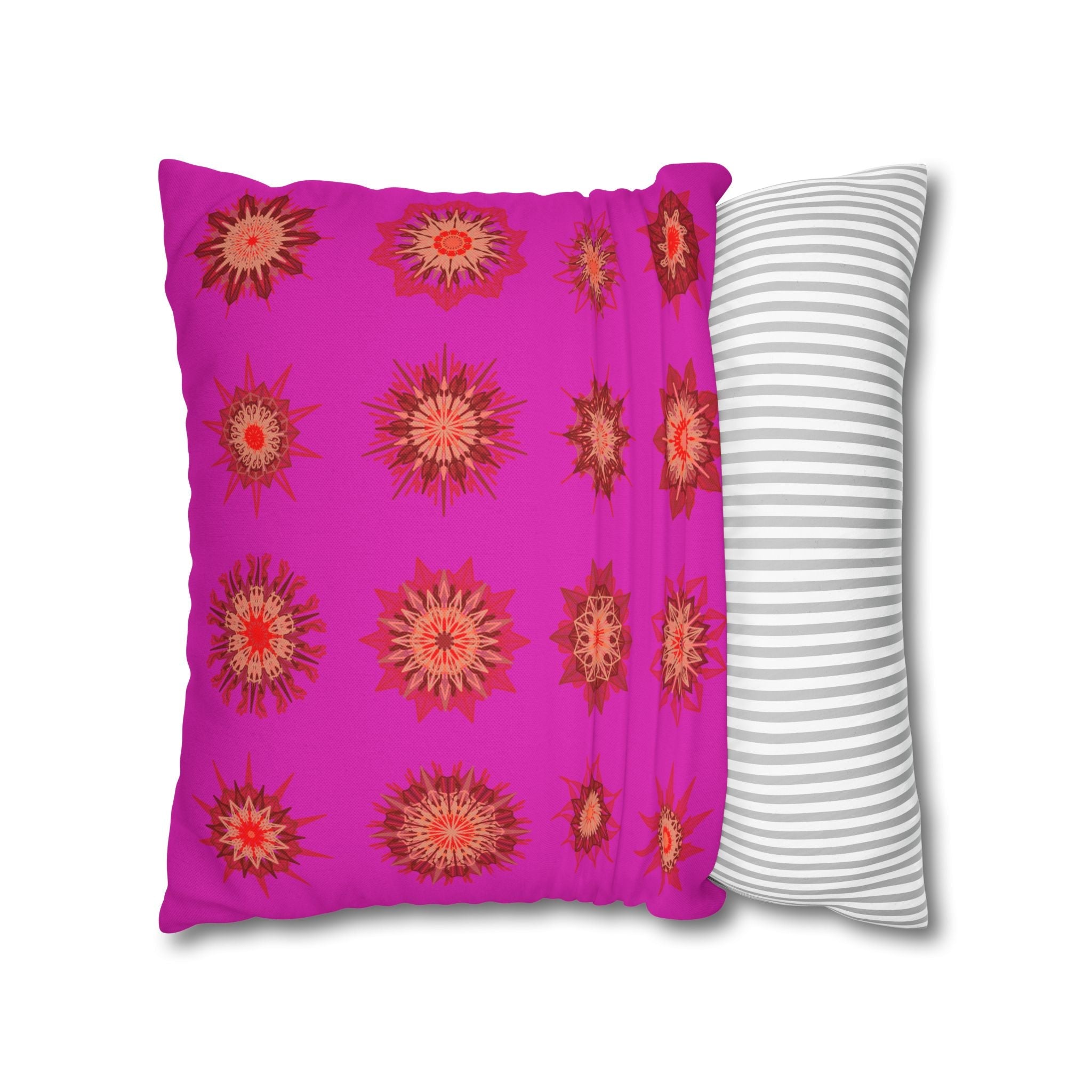 Christmas pillowcase for bed - Spun Polyester Square Pillowcase Mandala Art - Original Fine Art - Hand - drawn, Vibrant Fuchsia - Blululi