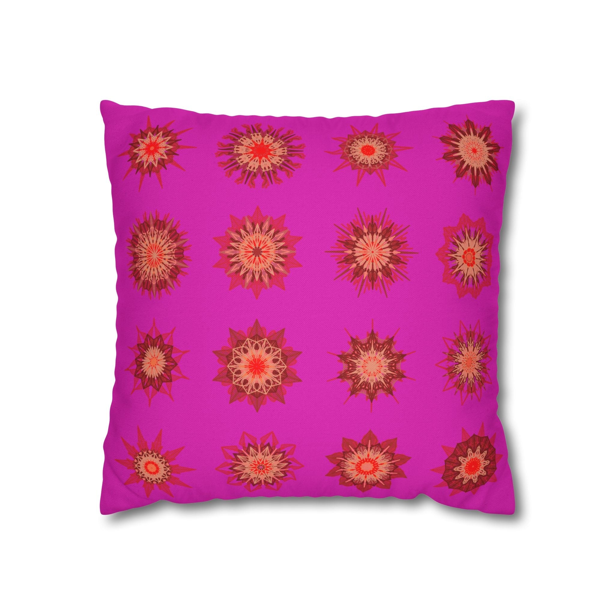 Christmas pillowcase for bed - Spun Polyester Square Pillowcase Mandala Art - Original Fine Art - Hand - drawn, Vibrant Fuchsia - Blululi