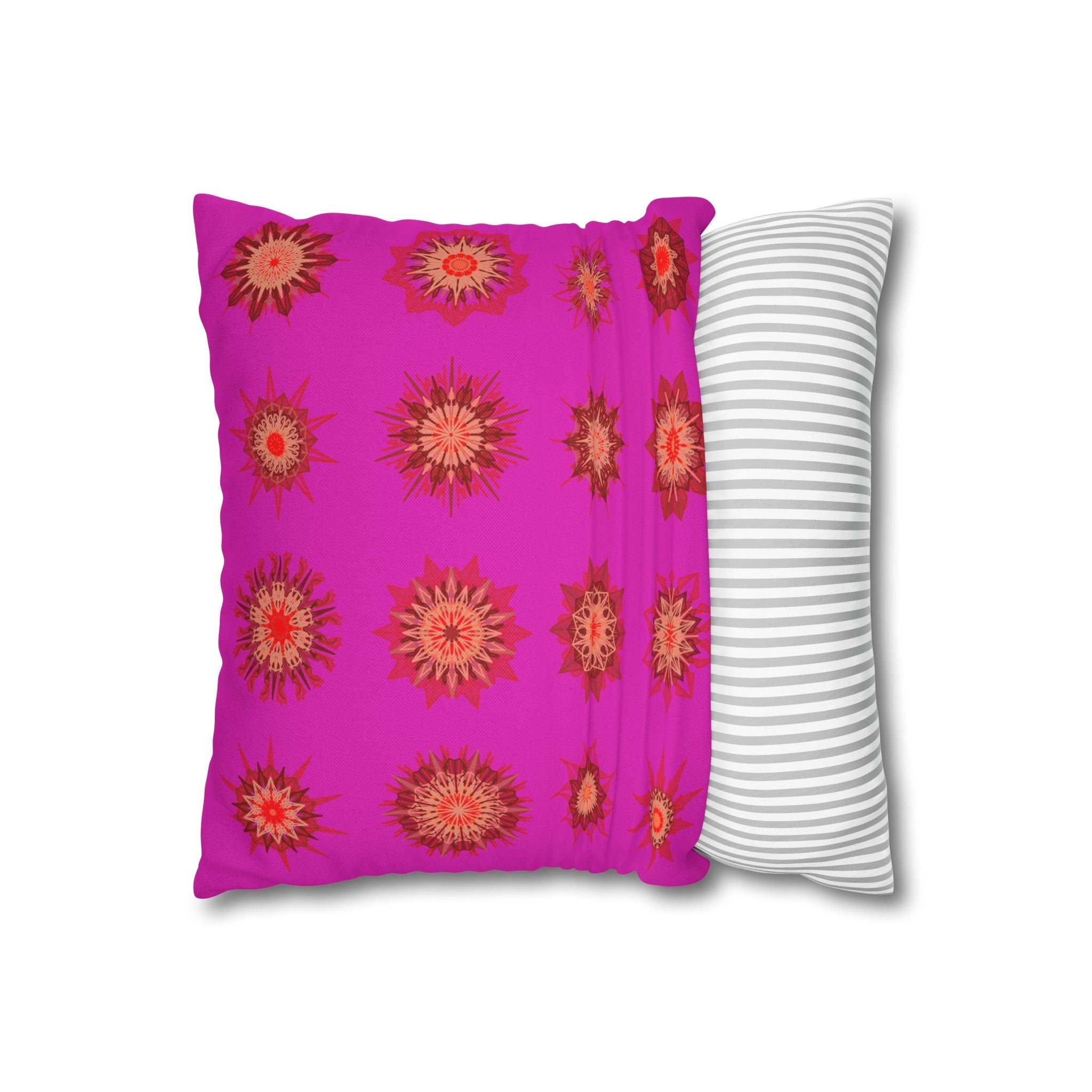 Christmas pillowcase for bed - Spun Polyester Square Pillowcase Mandala Art - Original Fine Art - Hand - drawn, Vibrant Fuchsia - Blululi