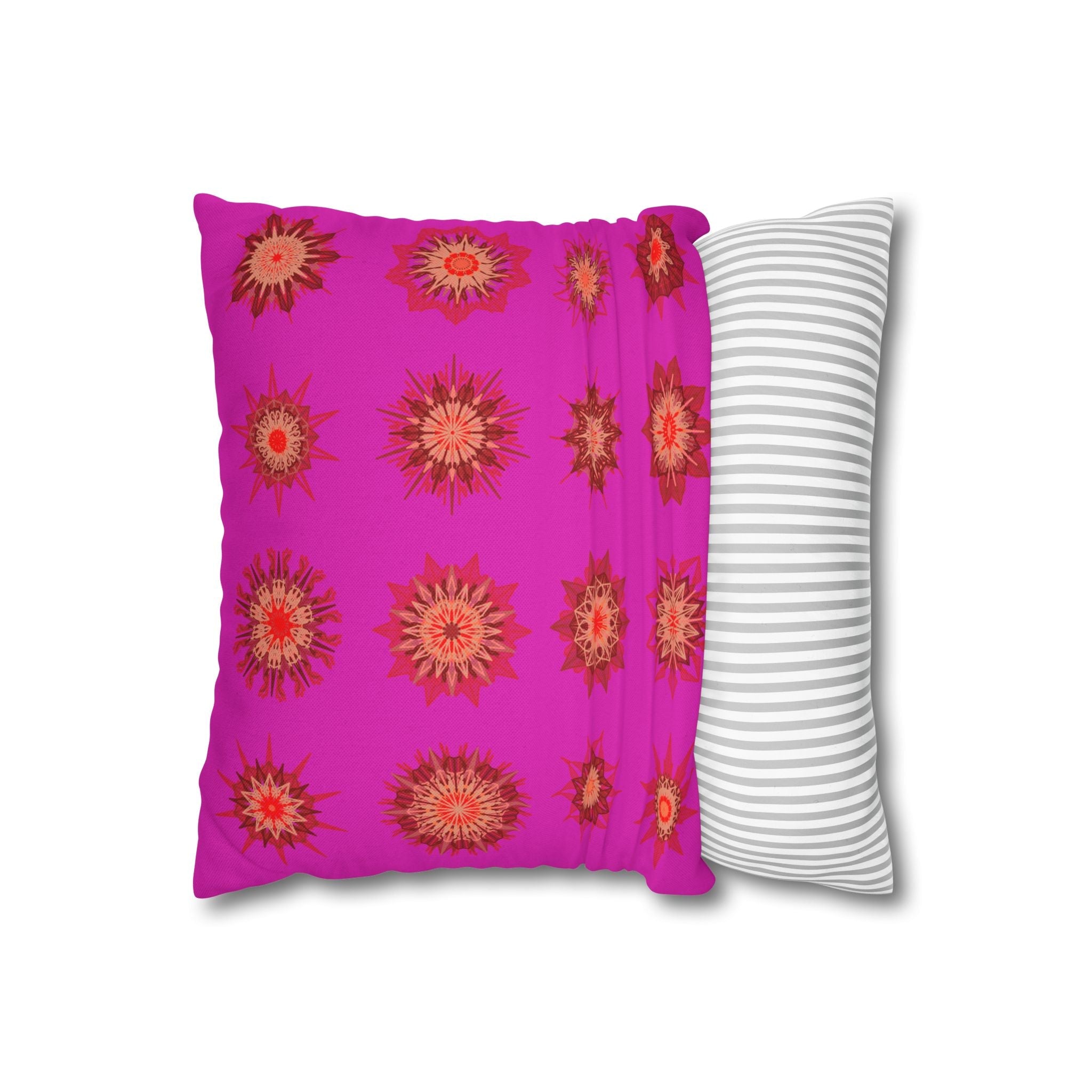 Christmas pillowcase for bed - Spun Polyester Square Pillowcase Mandala Art - Original Fine Art - Hand - drawn, Vibrant Fuchsia - Blululi