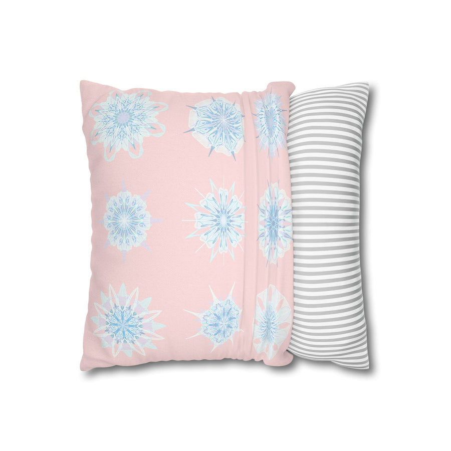 Christmas Snowflake pillowcase for bed - Spun Polyester Square Pillowcase Mandala Art - Original Fine Art - Hand - drawn, Soft Blush Pink - Blululi
