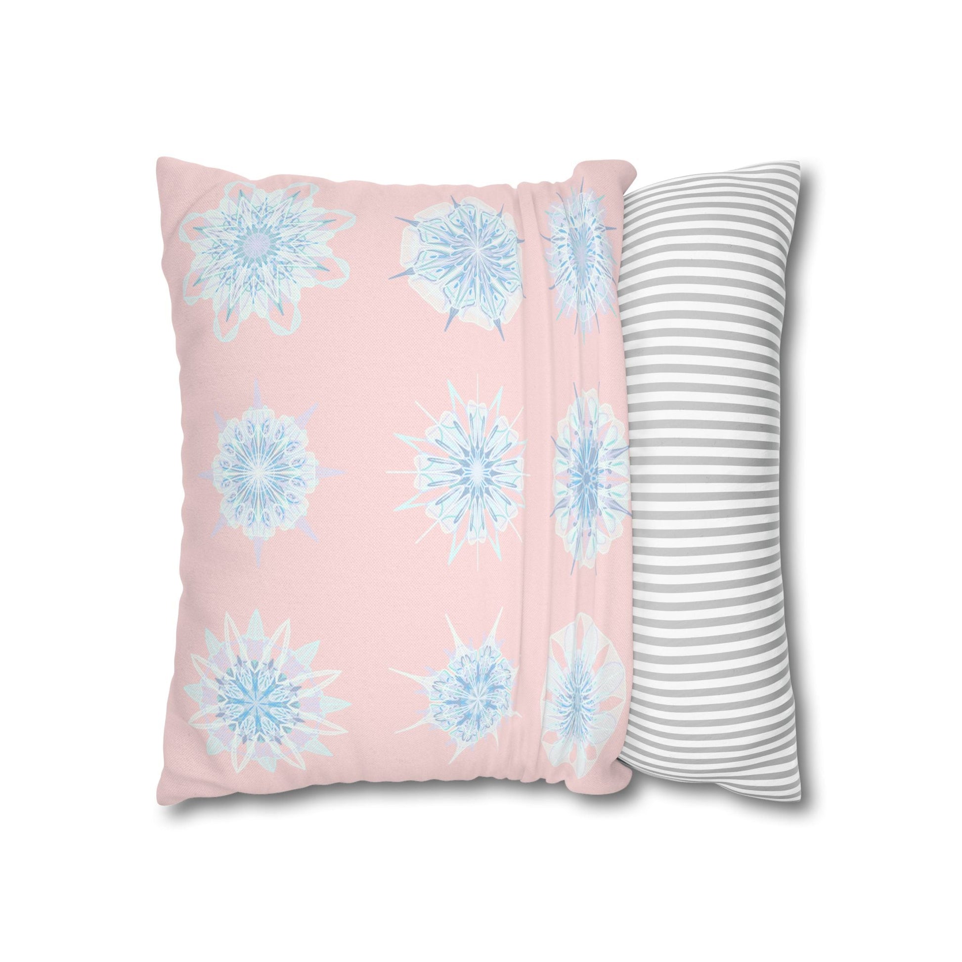 Christmas Snowflake pillowcase for bed - Spun Polyester Square Pillowcase Mandala Art - Original Fine Art - Hand - drawn, Soft Blush Pink - Blululi