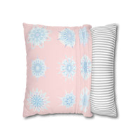 Christmas Snowflake pillowcase for bed - Spun Polyester Square Pillowcase Mandala Art - Original Fine Art - Hand - drawn, Soft Blush Pink - Blululi
