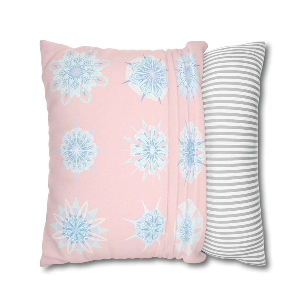 Christmas Snowflake pillowcase for bed - Spun Polyester Square Pillowcase Mandala Art - Original Fine Art - Hand - drawn, Soft Blush Pink - Blululi