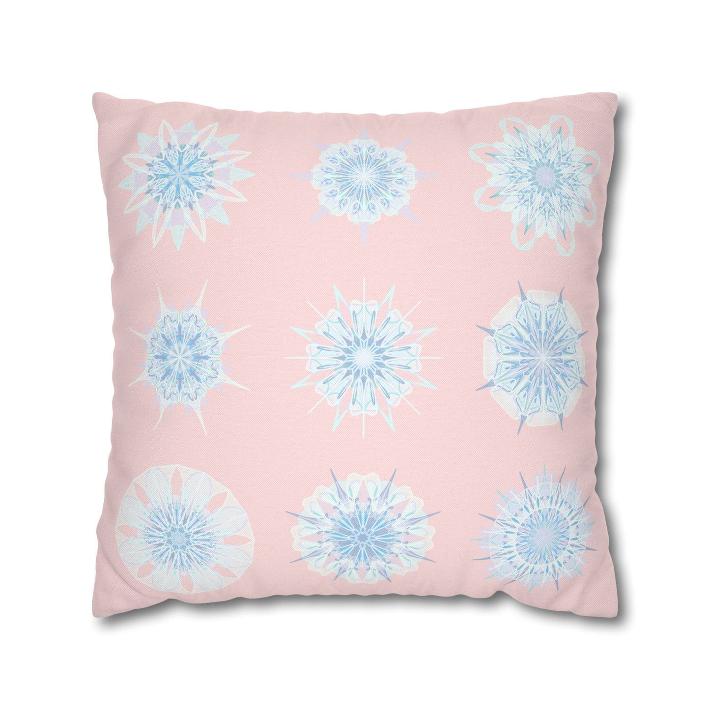 Christmas Snowflake pillowcase for bed - Spun Polyester Square Pillowcase Mandala Art - Original Fine Art - Hand - drawn, Soft Blush Pink - Blululi