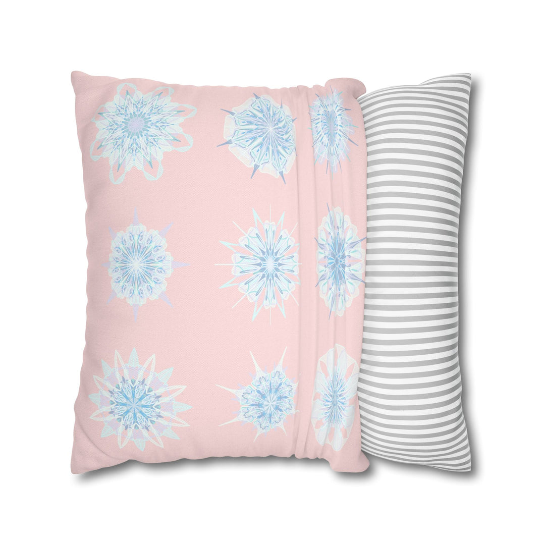 Christmas Snowflake pillowcase for bed - Spun Polyester Square Pillowcase Mandala Art - Original Fine Art - Hand - drawn, Soft Blush Pink - Blululi