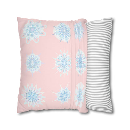 Christmas Snowflake pillowcase for bed - Spun Polyester Square Pillowcase Mandala Art - Original Fine Art - Hand - drawn, Soft Blush Pink - Blululi