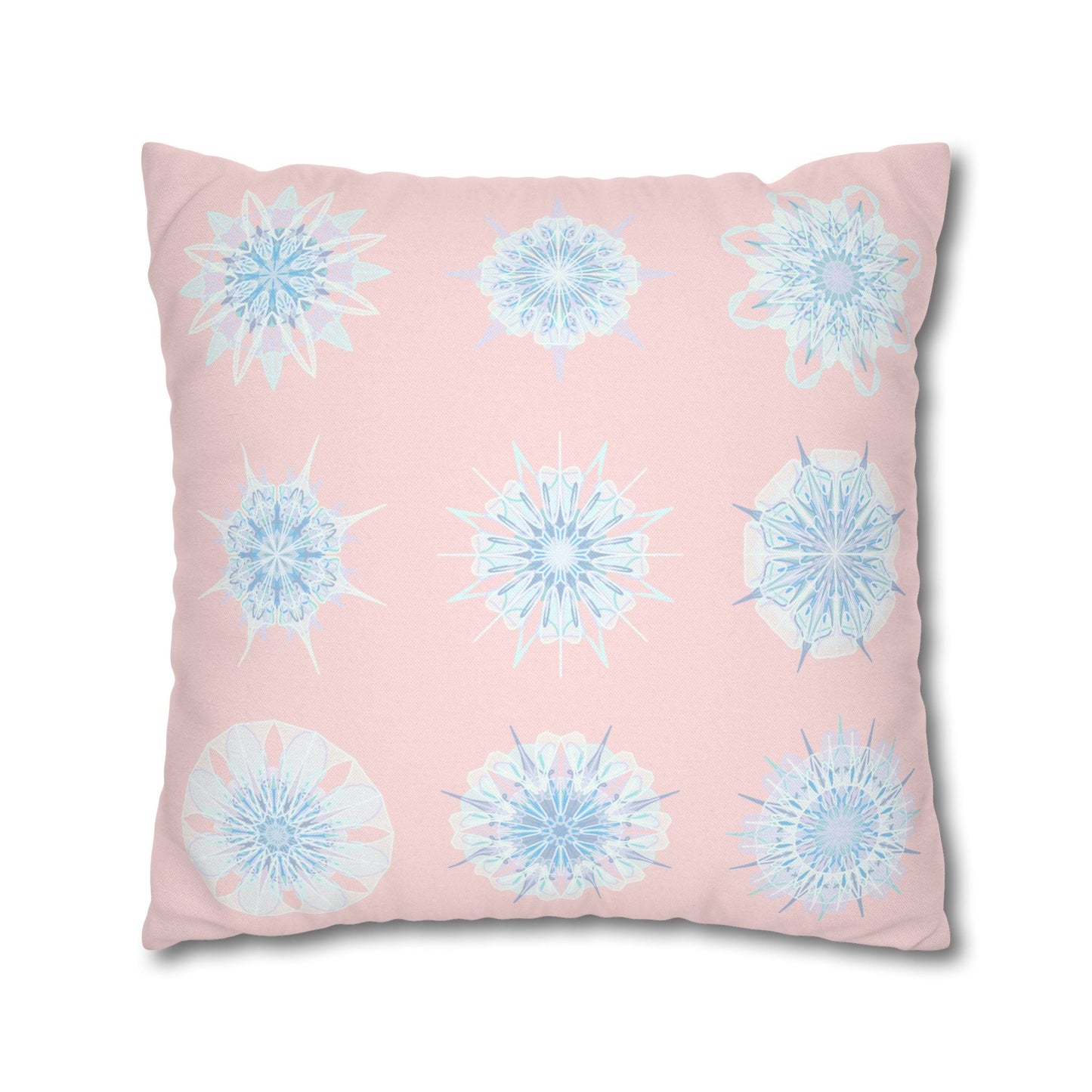 Christmas Snowflake pillowcase for bed - Spun Polyester Square Pillowcase Mandala Art - Original Fine Art - Hand - drawn, Soft Blush Pink - Blululi