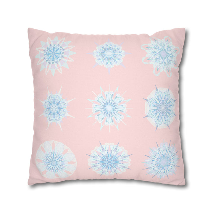 Christmas Snowflake pillowcase for bed - Spun Polyester Square Pillowcase Mandala Art - Original Fine Art - Hand - drawn, Soft Blush Pink - Blululi