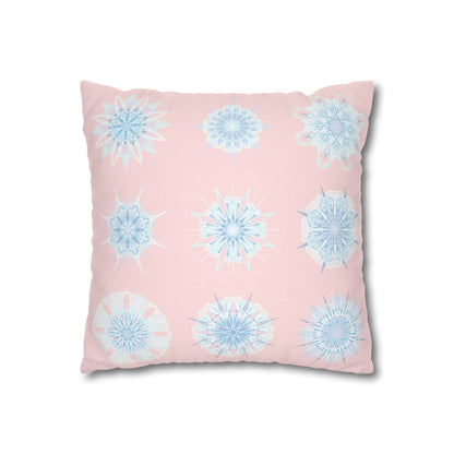 Christmas Snowflake pillowcase for bed - Spun Polyester Square Pillowcase Mandala Art - Original Fine Art - Hand - drawn, Soft Blush Pink - Blululi