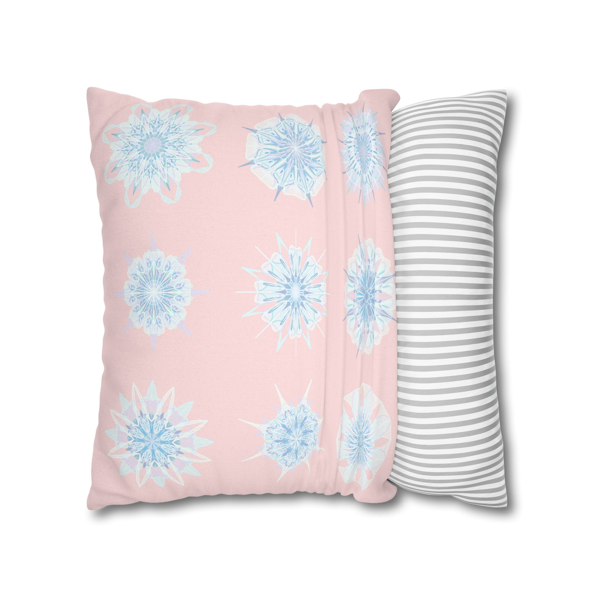 Christmas Snowflake pillowcase for bed - Spun Polyester Square Pillowcase Mandala Art - Original Fine Art - Hand - drawn, Soft Blush Pink - Blululi