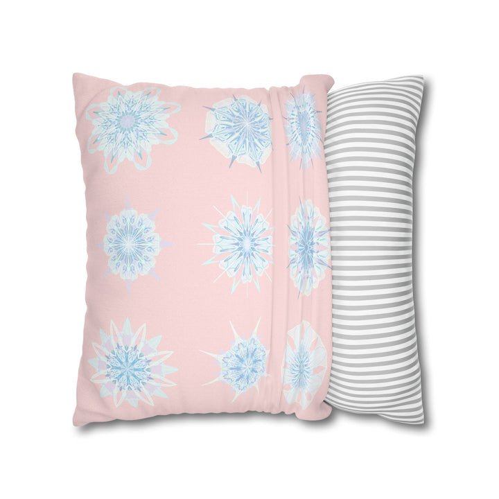 Christmas Snowflake pillowcase for bed - Spun Polyester Square Pillowcase Mandala Art - Original Fine Art - Hand - drawn, Soft Blush Pink - Blululi