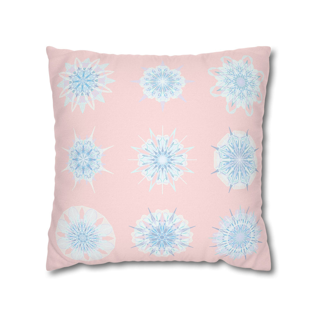 Christmas Snowflake pillowcase for bed - Spun Polyester Square Pillowcase Mandala Art - Original Fine Art - Hand - drawn, Soft Blush Pink - Blululi