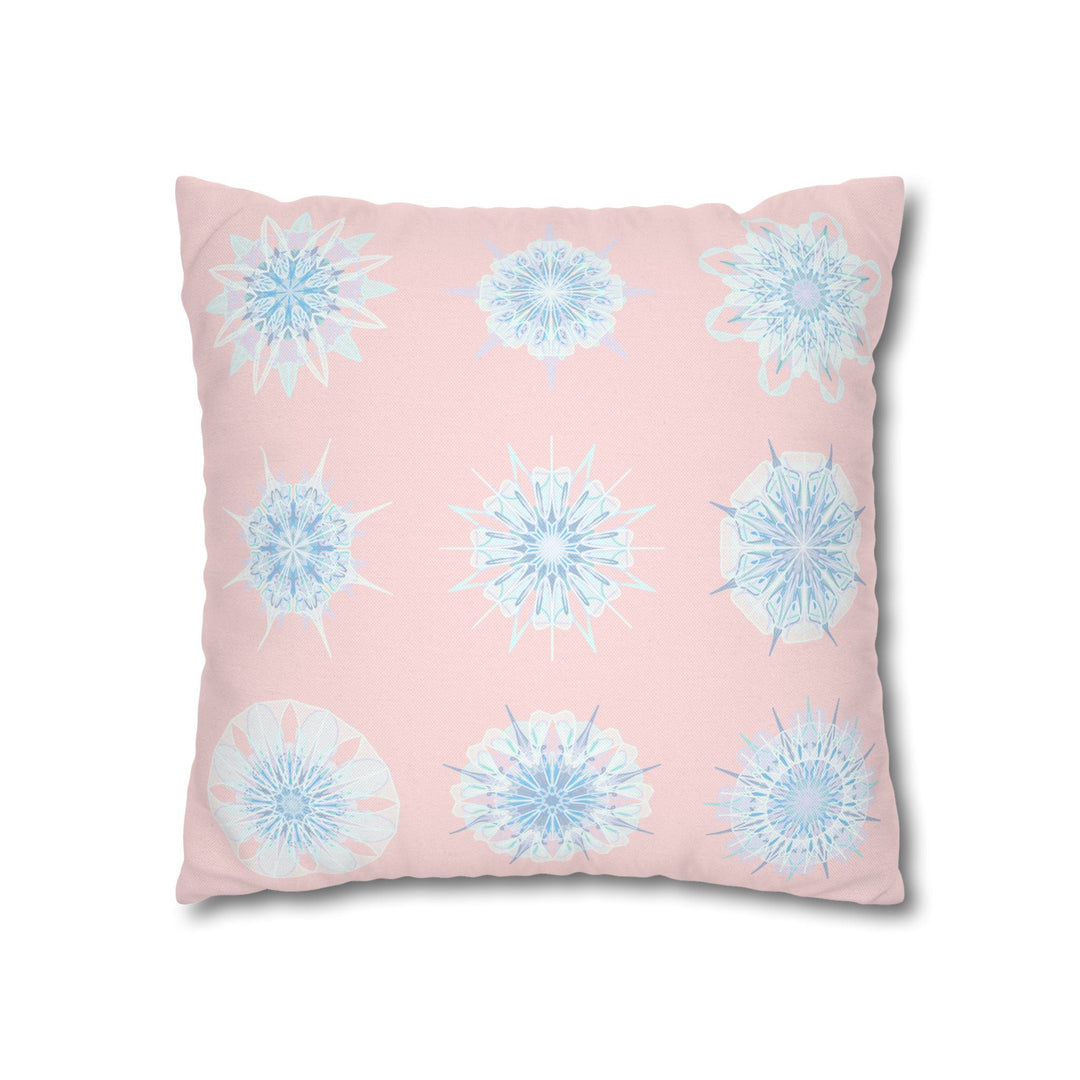 Christmas Snowflake pillowcase for bed - Spun Polyester Square Pillowcase Mandala Art - Original Fine Art - Hand - drawn, Soft Blush Pink - Blululi